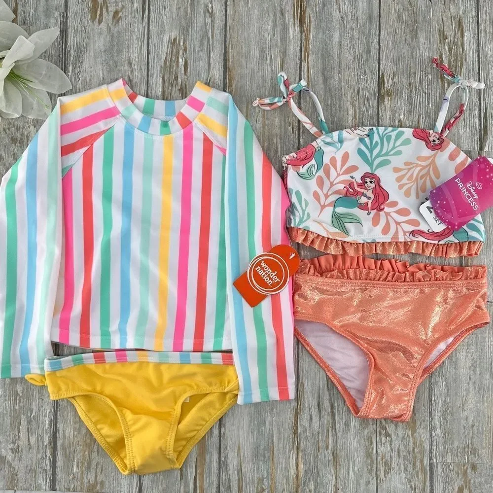 Toddler Little Mermaid Tankini & Rashguard Swimsuit 2, 2-pc Sets  Size 2T